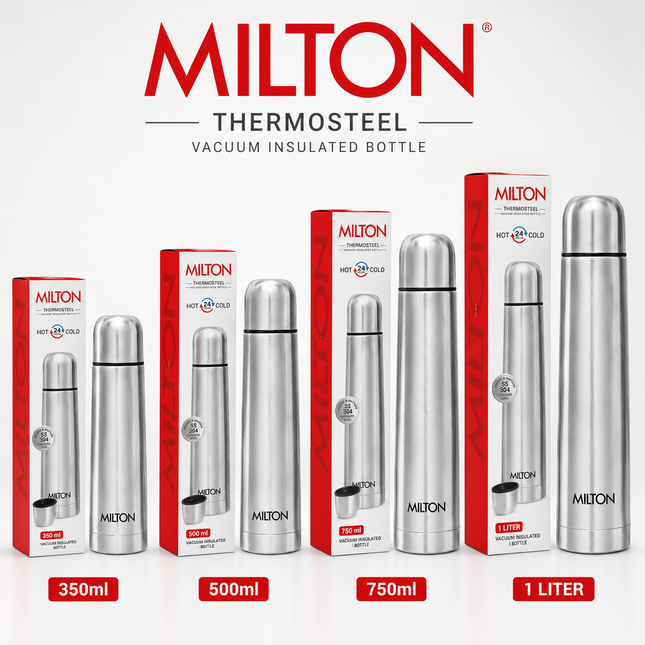 Milton malá vakuová termoska na horké nápoje 350 ml, dvoustěnná izolovaná láhev z nerezové oceli udrží nápoje teplé i studené po dobu 24 hodin, nepropustná, bez BPA, potravinářská, s termocelovým překlápěcím víčkem