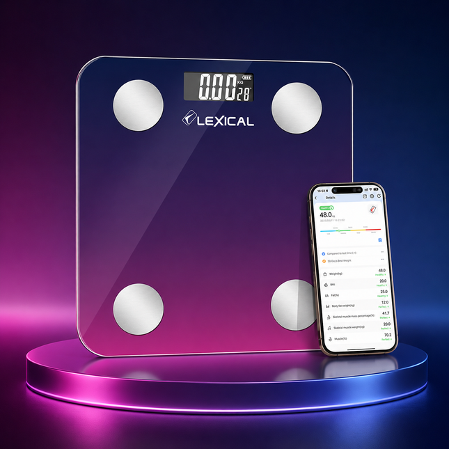 Lexical LBS-4372 Smart Bluetooth Body Fat Scale | Digital Weighing Scale 180kg | Tempered Glass | iOS & Android App