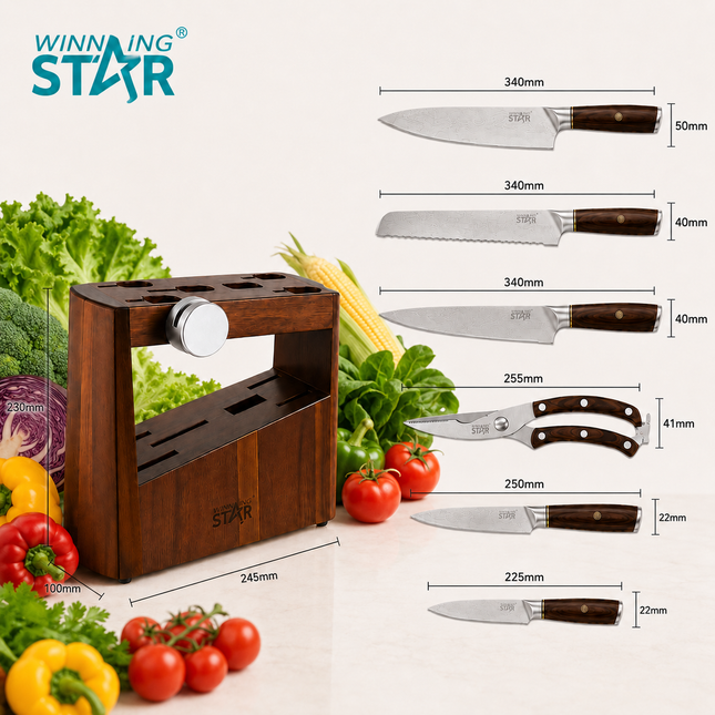 Winning Star Knife Sets Collection | 2-in-1 Knife Set 24.3 216g, 3-in-1 Knife Set 20.5 216g, 5-in-1 Knife Set 130g Silver, 5-in-1 Knife Set 20.5 222g, 7-in-1 Knife Set 25.5 270g | Models ST-7804, ST-7806-2, ST-7806-3, ST-7807-5, ST-7801 | Kitchen...