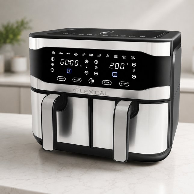 Lexical Germany 2100W Double Basket Air Fryer 9L Digital LED Touch Control Kitchen Appliance