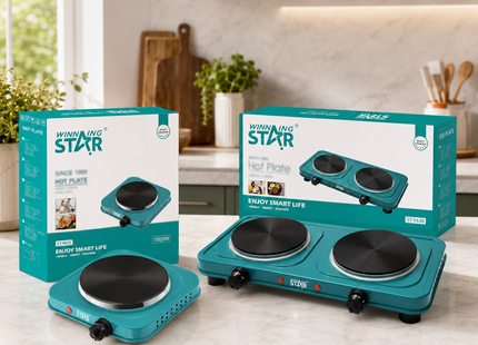 Winning Star Hot Plates Collection | Hot Plate 15.5cm 1000W EU Plug Silver 2 burners, 15.5cm + 15.5cm, Hot Plate 15.5cm 1000W UK Plug Silver 2 burners, 15.5cm + 15.5cm, Single Burner Hot Plate 15.5cm burner 1000W EU Plug Silver, Single Burner Hot...