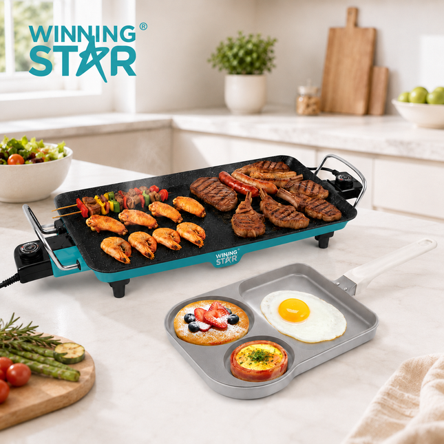 Winning Star Electric Grill Pans Collection | Electric Grill Pan 1600W EU Plug Silver, Electric Grill Pan 1600W UK Plug Silver, Multi-function Breakfast Frying Pan 23 Silver | Models ST-9762, ST-9762, ST-5220 | Cooking Pan