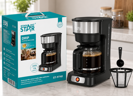 Winning Star Automatic Coffee Machines Collection | Drip Coffee Machine 1.5L / up to 12 cups 950W EU Plug Silver, Drip Coffee Machine 1.5L / up to 12 cups 950W UK Plug Silver | Models ST-9740, ST-9740 | Espresso Maker | Coffee Maker | Cappuccino...