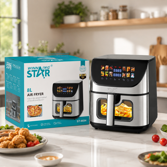 Winning Star Air Fryers Collection | Digital Wi-Fi Air Fryer 8L 2200W EU Plug Silver, Digital Wi-Fi Air Fryer 8L 2200W UK Plug Silver | Models ST-9694, ST-9694 | Digital Air Fryer | Large Air Fryer | Low Oil Fryer | Hot Air Cooking