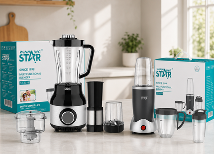 Winning Star Blenders Collection | 3-in-1 Portable Blender 0.95L 900W EU Plug Silver, 3-in-1 Portable Blender 0.95L 900W UK Plug Silver, 4-in-1 Blender 1.8L 600W EU Plug Silver, 4-in-1 Blender 1.8L 600W UK Plug Silver | Models ST-5557, ST-5557,...