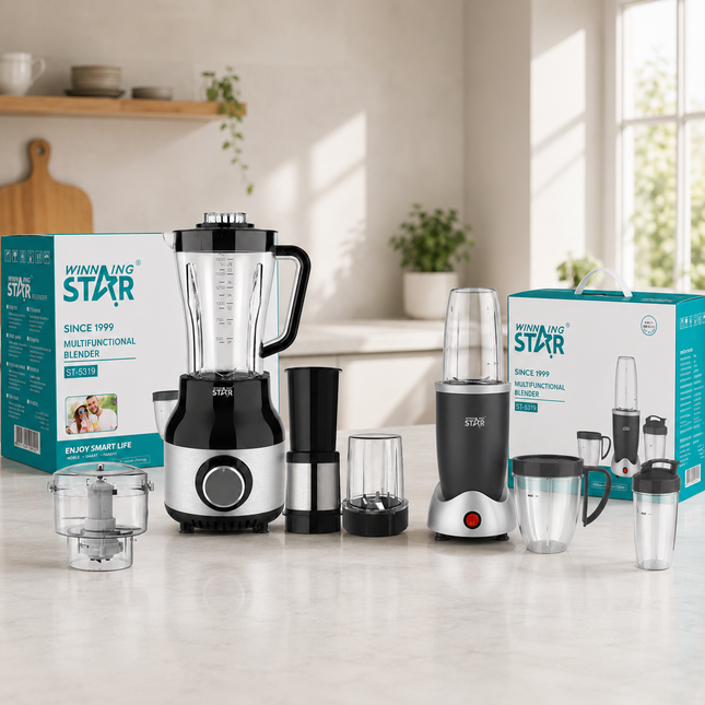 Winning Star Blenders Collection | 3-in-1 Portable Blender 0.95L 900W EU Plug Silver, 3-in-1 Portable Blender 0.95L 900W UK Plug Silver, 4-in-1 Blender 1.8L 600W EU Plug Silver, 4-in-1 Blender 1.8L 600W UK Plug Silver | Models ST-5557, ST-5557,...