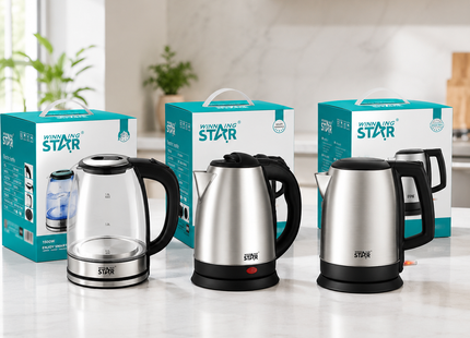 Winning Star Electric Kettles Collection | Electric Kettle 1.8L 1500W EU Plug Silver, Electric Kettle 1.8L 1500W UK Plug Silver, Glass Electric Kettle 1.8L 1500W EU Plug Silver, Glass Electric Kettle 1.8L 1500W UK Plug Silver | Models ST-6011,...