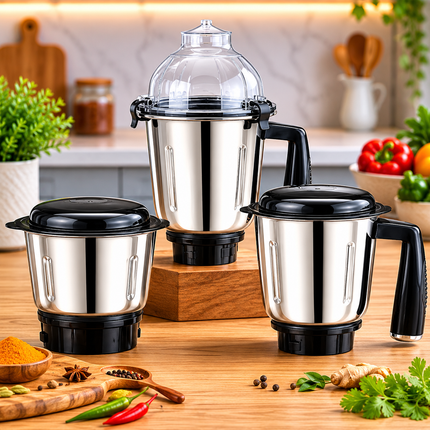 Bajaj Mixer Grinder Jar Set Indian Mixer Grinder Replacement Jars 3 Stainless Steel Jars 0.3L 1L 1.5L Chutney Dry Grinding Liquid Jar