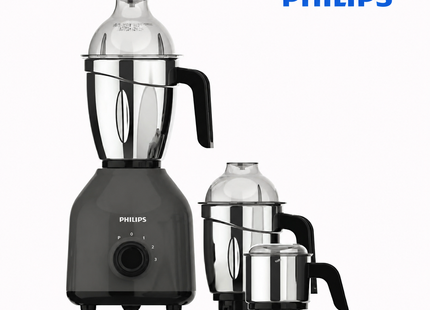 Philips HL7757 750W Indian Mixer Grinder - 3 Stainless Steel Jars, Dry & Wet Grinding, Chutney Jar, Black/Premium Blue, Indian Plug + International Adapter