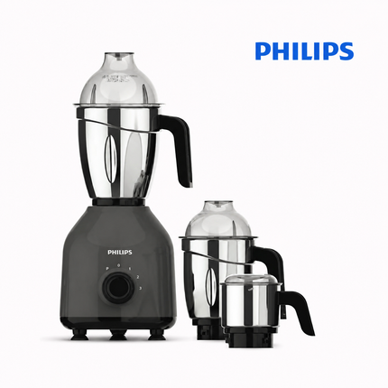 Philips HL7757 750W Indian Mixer Grinder - 3 Stainless Steel Jars, Dry & Wet Grinding, Chutney Jar, Black/Premium Blue, Indian Plug + International Adapter