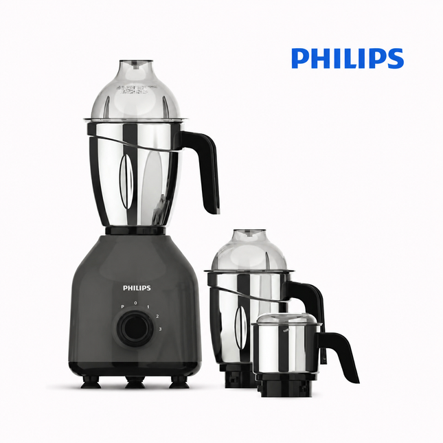 Philips HL7757 750W Indian Mixer Grinder â€“ 3 Stainless Steel Jars, Dry & Wet Grinding, Chutney Jar, Black/Premium Blue, Indian Plug + International Adapter