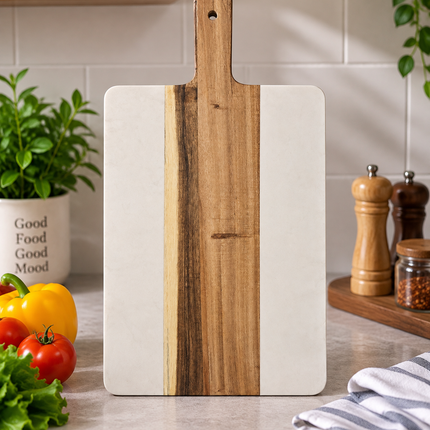 Wooden Serving Board, Lazy Susan Turntable Marble Resin Cheese Charcuterie Platter Chopping Board Kitchen Dining