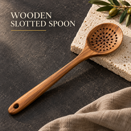 Natural Acacia Wooden Kitchen Utensils Individual or 5, 7, 8, 10 Piece Sets Cooking Slotted Spoon Flat Slotted Spatulas Salad Fork Holder