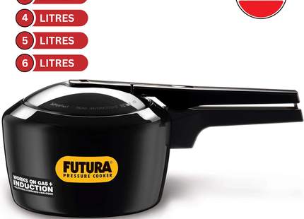Hawkins Futura Pressure Cooker, Hard Anodised Pressure Cooker, Induction Cooker, Small Cooker, Black