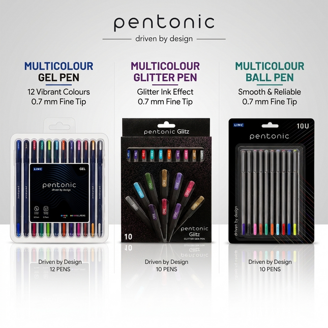 Pentonic Writing Pens Set Gel, Ballpoint & Glitter Gel Pens 0.6mm/0.7mm/1.0mm Fine Medium Tip Multicolour, 10 & 12 Pack for School Office Journaling Everyday Writing