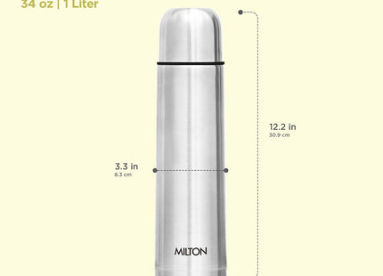Milton Vacuum Flask for Hot Drink 1 Litre (34 oz), Stainless Steel Double Walled Insulated Water Bottle for 24 Hour Hot and Cold Drinks with Cover, Leak Proof, BPA Free, Thermosteel Flip Lid 1000 ml