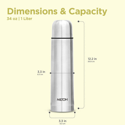 MILTON Thermosteel Vacuum Flask  Insulated Hot Cold Water Bottle Various option Stainless Steel Flip Lid Leakproof BPA Free 24 Hour Travel Flask for Tea Coffee Gym Office 350ml 500ml 750ml 1L