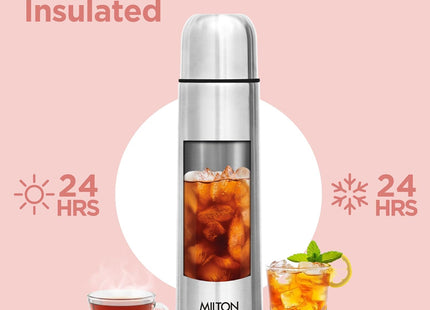Milton Flip Lid 750, Double Walled Vacuum Insulated 750 ml | 25 oz | 24 Hours Hot and Cold Water Bottle with Cover, Stainless Steel, BPA Free, Food Grade, Leak Proof | Silver