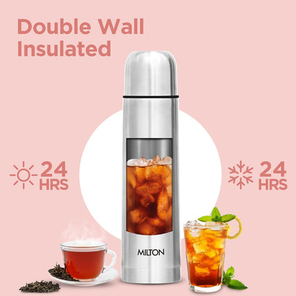 Milton Flip Lid 750, Double Walled Vacuum Insulated 750 ml | 25 oz | 24 Hours Hot and Cold Water Bottle with Cover, Stainless Steel, BPA Free, Food Grade, Leak Proof | Silver