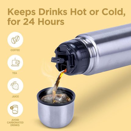 MILTON Thermosteel Vacuum Flask  Insulated Hot Cold Water Bottle Various option Stainless Steel Flip Lid Leakproof BPA Free 24 Hour Travel Flask for Tea Coffee Gym Office 350ml 500ml 750ml 1L