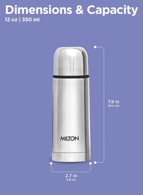 Milton Small Vacuum Flask for Hot Drink 350 ml (12 oz), Stainless Steel Double Walled Insulated Water Bottle for 24 Hour Hot and Cold Drinks, Leak Proof, BPA Free, Food Grade, Thermosteel Flip Lid