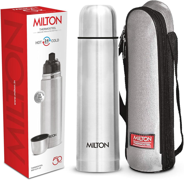 Milton Vacuum Flask for Hot Drink 500 ml (16 oz), Stainless Steel Double Walled Insulated Water Bottle for 24 Hour Hot and Cold Drinks, Leak Proof, BPA Free, Thermosteel Flip Lid