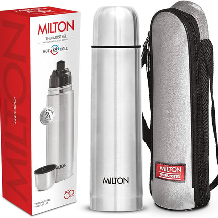 Milton Flip Lid 750, Double Walled Vacuum Insulated 750 ml | 25 oz | 24 Hours Hot and Cold Water Bottle with Cover, Stainless Steel, BPA Free, Food Grade, Leak Proof | Silver