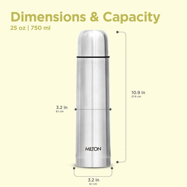 Milton Flip Lid 750, Double Walled Vacuum Insulated 750 ml | 25 oz | 24 Hours Hot and Cold Water Bottle with Cover, Stainless Steel, BPA Free, Food Grade, Leak Proof | Silver