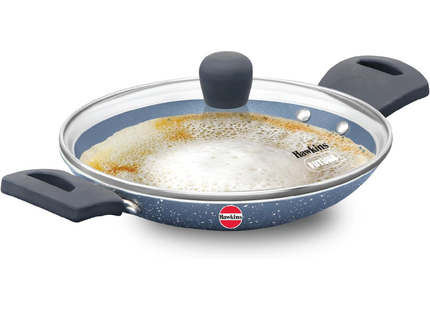 HAWKINS Nonstick Pro 0.9 Litre Appachatty Mini Kadhai Appachatti Appachetty Appam Pot Maker Deep Fry Pan with Glass Lid Granite Kadai