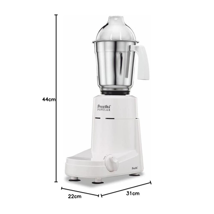 Preethi Popular MG142 750W Indian Mixer Grinder 3 Stainless Steel Jars Wet Dry Grinding Chutney Making Kitchen Appliance White