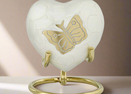 Royal Rapture Urn for Ashes Funeral Memorial Cremation Keepsake Love Urns Decorative Brass Heart with Stand 3" (RHM03)