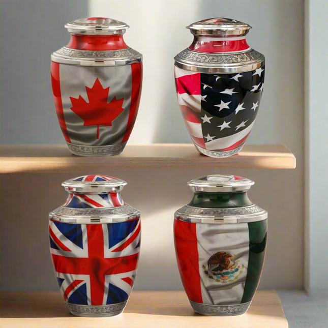 Royal Rapture Urn for ashes Cremation Memorial Funeral Love Urns Decorative Adult Human Child Flag Design USA UK Mexico Canada 10" Large (RJM04)