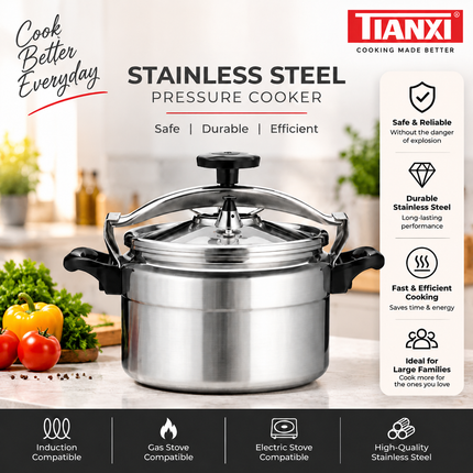 Tianxi Stainless Steel Pressure Cooker 5L 8L 11L Heavy Duty Premium Cooking Cookware Large Capacity Pot