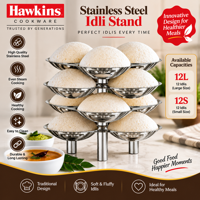 Hawkins Idli Maker Stand for 3L 5L Pressure Cooker Aluminium 12 Idli Steamer