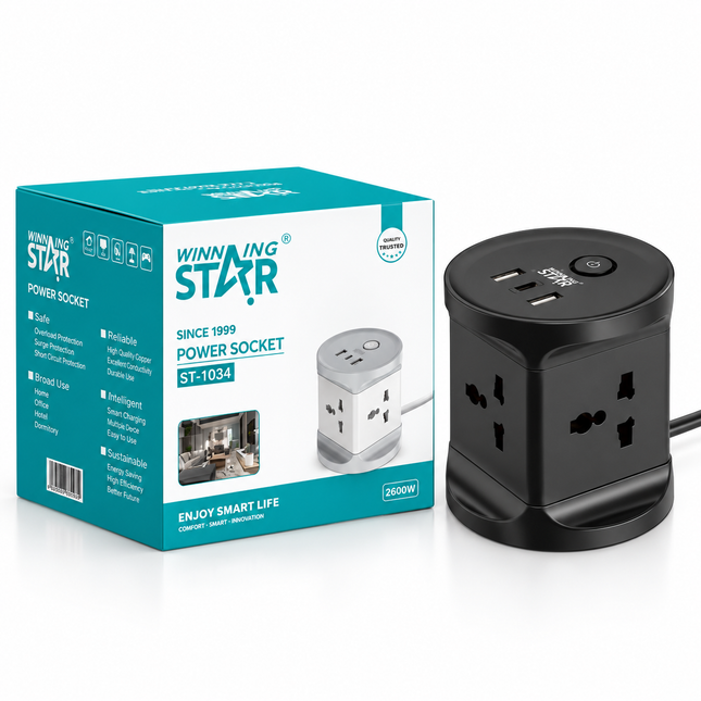 Winning Star 4 Way Extension Socket with USB Type C Charging 2500W
