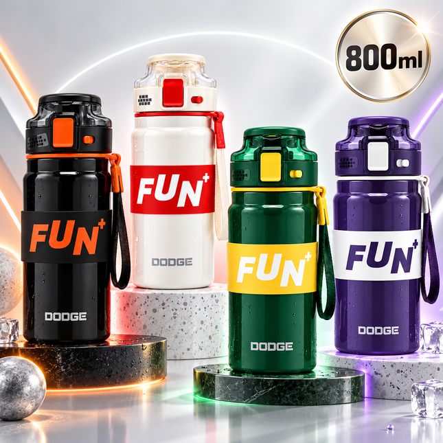 Dodge 800ml Insulated Water Bottle Travel Sport Hot Cold Drinks Carry Strap Coffee Tea