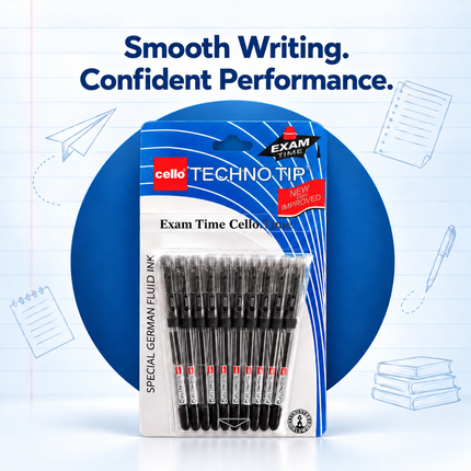 Cello Techno Tip Ball Pens Pack of 10 Blue Ink Smooth Writing Pens