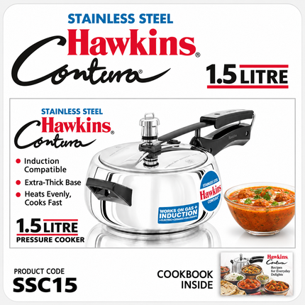 Hawkins Stainless Steel Pressure Cooker 2L 3L 3.5L 5L GAS Induction Compatible Base
