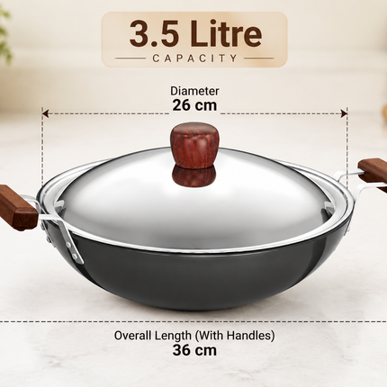 Hawkins Futura Hard Anodised Deep Fry Pan 2.5L 3.75L 5L 7.5L Stainless Steel Lid