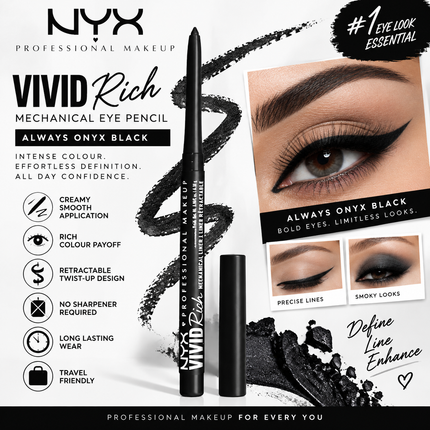 NYX Professional Makeup Vivid Rich Mechanical Eye Pencil Always Onyx Black Retractable Eyeliner