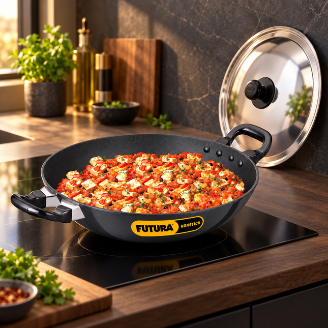 Hawkins Futura Non Stick Deep Fry Pan 2.5L 4L Hard Anodised Aluminium Pan + Lid