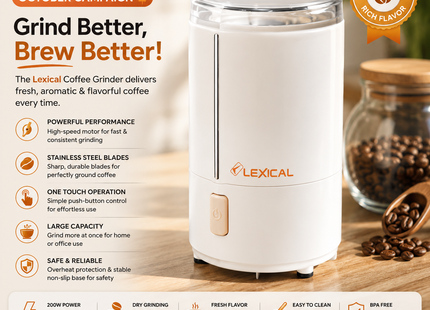 Lexical Coffee Grinders Collection | 50g Bean & Spice Grinders | 200W & 250W | Electric Grinder | Compact Grinder