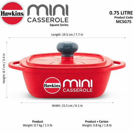 Hawkins Mini Casserole 0.75L Non Stick Die Cast Aluminium + Lid
