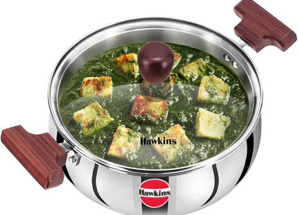 Hawkins 3 , 4 , 5 Litre Cook n Serve Triply Stainless Steel Handi with Glass Lid, Induction Sauce Pan, Biryani Handi, Silver