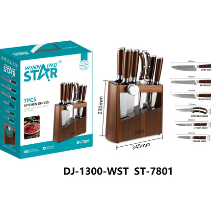 Winning Star Stainless Steel Kitchen Knife 2, 3, 5 ,7 Pcs Set Chopping Slicing Food Preparation