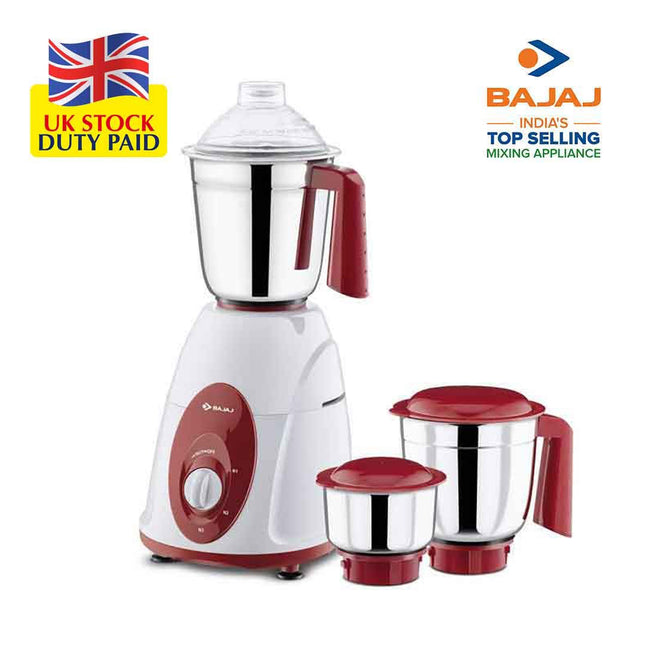 Bajaj Classic 750W Indian Mixer Grinder â€“ 3 Stainless Steel Jars, Dry & Wet Grinding, Chutney & Dosa Batter, White & Maroon, Indian Plug + International Adapter