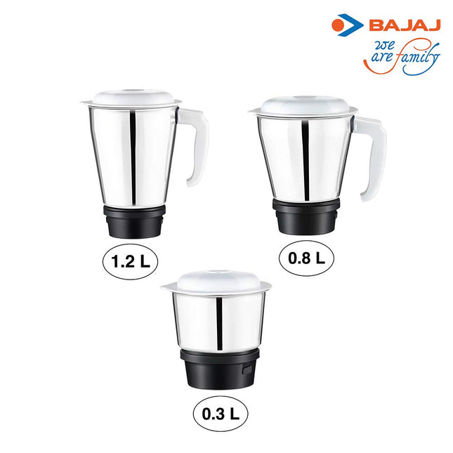 Bajaj Rex Indian Mixer Grinder 500W Nutri-Pro Feature| 3 Jars (White or Purple) + International Plug