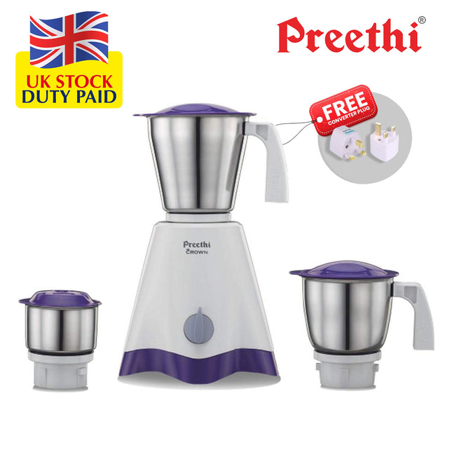Preethi Crown 500W Mixer Grinder â€“ Stainless Steel Jars, Dry & Wet Grinding
